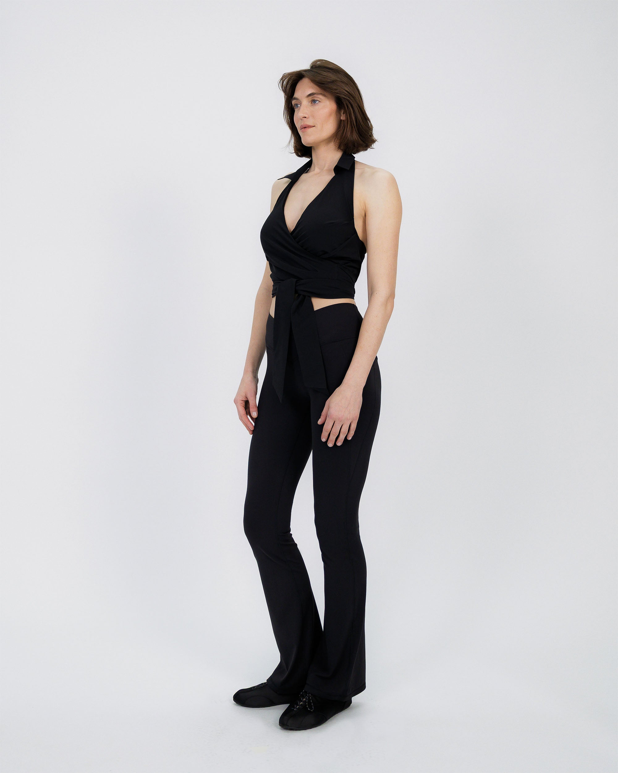 Travel Wrap Top with Collar black
