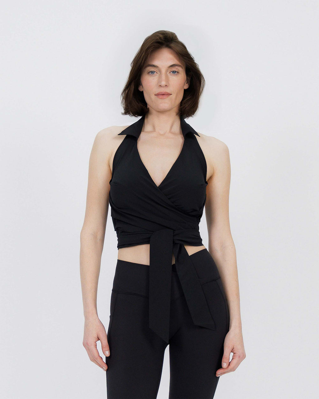 Travel Wrap Top with Collar black