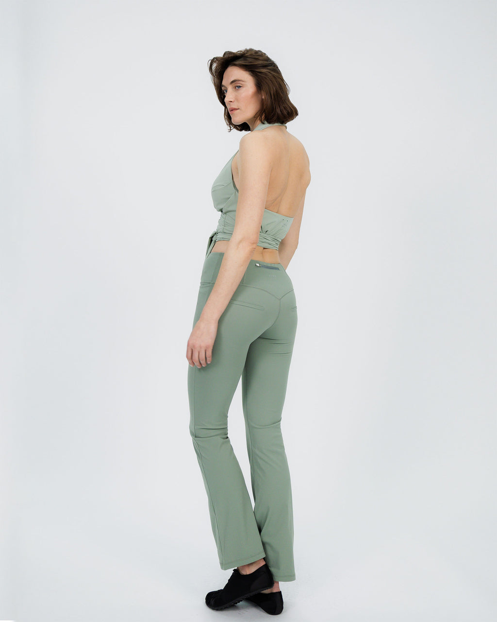 Travel Wrap Top with Collar sage