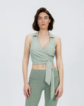 Travel Wrap Top with Collar sage